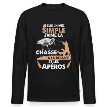 Chasse et Bécasse biere apéro - T-shirt manches longues Premium bio Homme - noir - Devant - Nico (187cm)