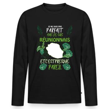 Réunionnais Parfait Humour Homme île De La Réunion - T-shirt manches longues Premium bio Homme - noir - Devant - Nico (187cm)
