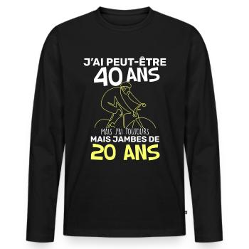 Humour j'ai peut-etre 40 ans Anniversaire Velo - T-shirt manches longues Premium bio Homme - noir - Devant - Nico (187cm)