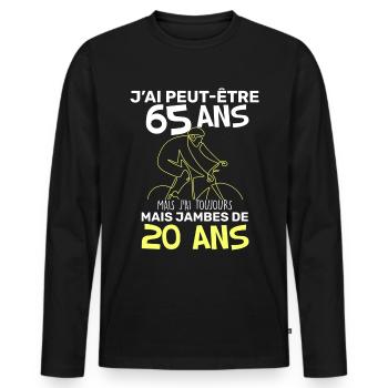 Anniversaire humour j'ai peut-etre 65 ans Velo - T-shirt manches longues Premium bio Homme - noir - Devant - Nico (187cm)
