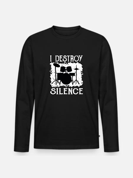 Drummer destroys silence - Men's Premium Organic Long Sleeve Shirt - black