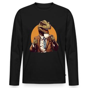 Tea-Rex - Funny Dinosaur Tea Motif - Men's Premium Organic Long Sleeve Shirt - black - Front - Nico (187cm)