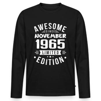 November 1965 Cadeau Idee Legende November 1965 - Mannen Premium Bio shirt met lange mouwen - zwart - Voor - Nico (187cm)