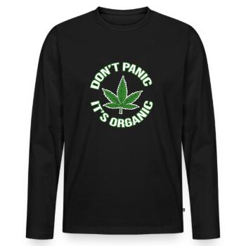 Gras Hanf Blatt kiffen - Don't panic it's organic - Männer Premium Bio Langarmshirt - Schwarz - Vorne - Nico (187cm)