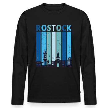 Rostock Rostocker Stadtsilhouette Geschenk - Männer Premium Bio Langarmshirt - Schwarz - Vorne - Nico (187cm)
