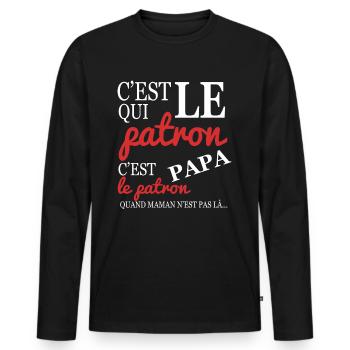 Wer der Chef ist, ist Papa, Vatertag - Männer Premium Bio Langarmshirt - Schwarz - Vorne - Nico (187cm)