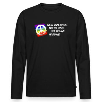 NEIN ZUM KRIEG! NO TO WAR! НЕТ ВОЙНЕ! НІ ВІЙНІ! - Männer Premium Bio Langarmshirt - Schwarz - Vorne - Nico (187cm)