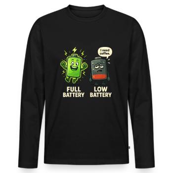 Batterie pleine ou vide – blague sur le café au niveau d’énergie - T-shirt manches longues Premium bio Homme - noir - Devant - Nico (187cm)