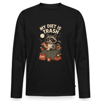 My Diet is Trash – Lustiges Waschbär-Motiv - Männer Premium Bio Langarmshirt - Schwarz - Vorne - Nico (187cm)