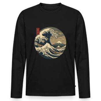 The Great Wave of Kanagawa – Japan Art - Men's Premium Organic Long Sleeve Shirt - black - Front - Nico (187cm)