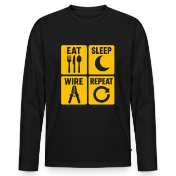 Eat Sleep Wire Repeat - La vie d’un électricien - T-shirt manches longues Premium bio Homme - noir - Devant - Nico (187cm)