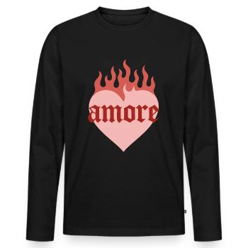 Amore en fonts gothiques avec feu - T-shirt manches longues Premium bio Homme - noir - Devant - Nico (187cm)