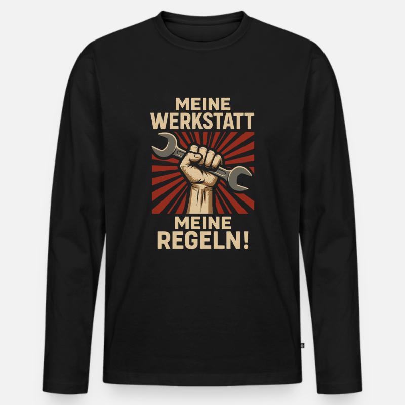 Werkstatt Regeln mit Power - Männer Premium Bio Langarmshirt - Schwarz