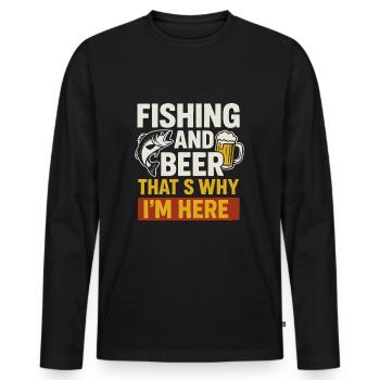 Angeln und Bier – Darum bin ich hier - Männer Premium Bio Langarmshirt - Schwarz - Vorne - Nico (187cm)