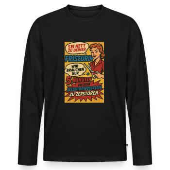 Retro Friseurin mit Attitüde - Männer Premium Bio Langarmshirt - Schwarz - Vorne - Nico (187cm)