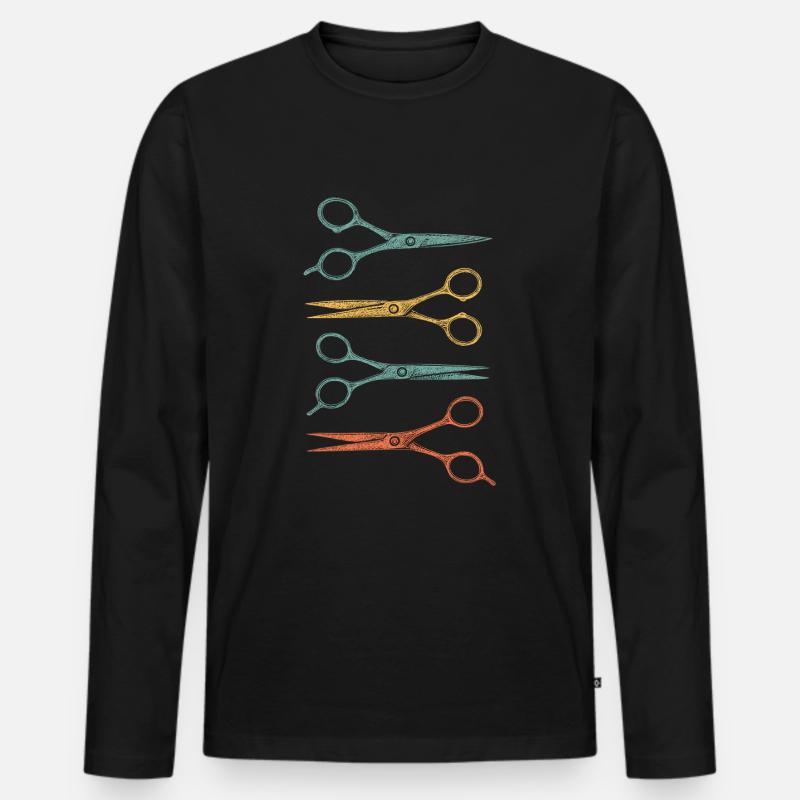 Farbenfrohe Friseurscheren - Männer Premium Bio Langarmshirt - Schwarz