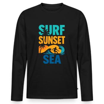 Surf Sunset Sea – Freedom by the Sea - Men's Premium Organic Long Sleeve Shirt - black - Front - Nico (187cm)