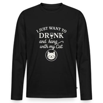 Vin et amour des chats combinés - T-shirt manches longues Premium bio Homme - noir - Devant - Nico (187cm)