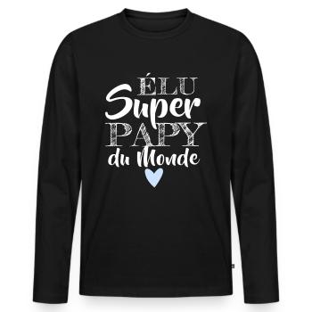 T shirt papy super papy du monde humour cadeau - T-shirt manches longues Premium bio Homme - noir - Devant - Nico (187cm)