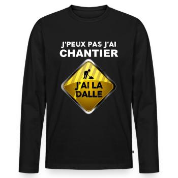je peux pas j'ai chantier - T-shirt manches longues Premium bio Homme - noir - Devant - Nico (187cm)