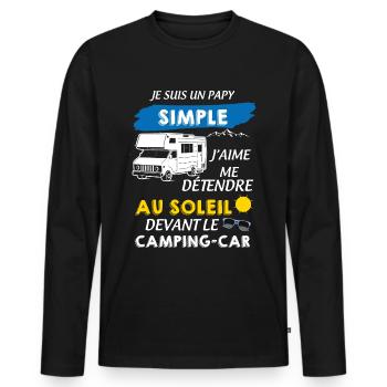 Papy simple et camping car - T-shirt manches longues Premium bio Homme - noir - Devant - Nico (187cm)