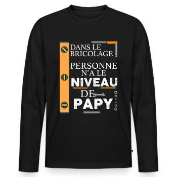 Papy bricoleur et Niveau parfait, cadeau original - T-shirt manches longues Premium bio Homme - noir - Devant - Nico (187cm)