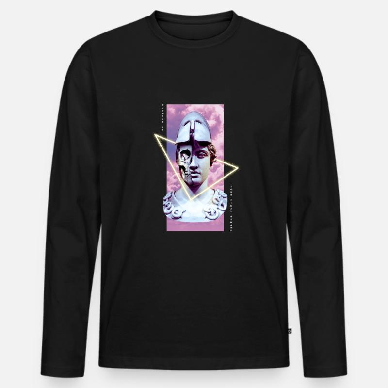 Griechische Krieger Vaporwave Statue - Männer Premium Bio Langarmshirt - Schwarz