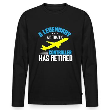 Contrôleur de la circulation aérienne à la retraite - T-shirt manches longues Premium bio Homme - noir - Devant - Nico (187cm)