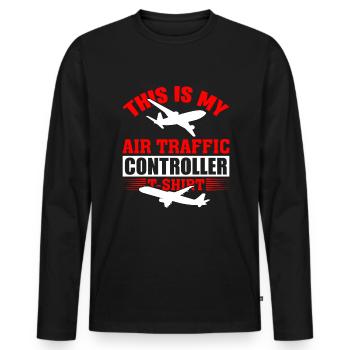Ceci est mon contrôleur de la circulation aérienne - T-shirt manches longues Premium bio Homme - noir - Devant - Nico (187cm)