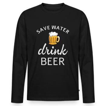 Spare Wasser Trink Bier - Männer Premium Bio Langarmshirt - Schwarz - Vorne - Nico (187cm)