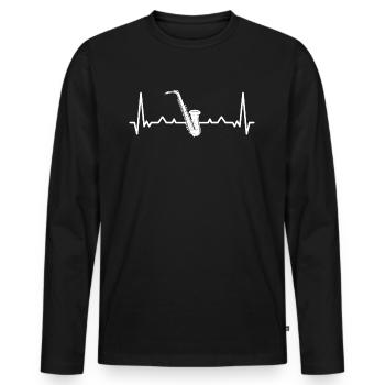 Herzschlag Saxophon Musik Blasmusik Musiker - Männer Premium Bio Langarmshirt - Schwarz - Vorne - Nico (187cm)