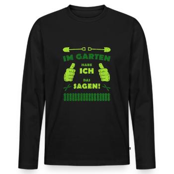 Im Garten habe ich das Sagen - Männer Premium Bio Langarmshirt - Schwarz - Vorne - Nico (187cm)