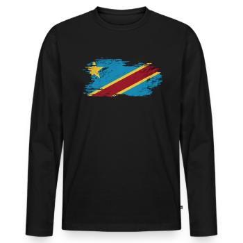 Kongo - Nationalfahne, Pinseleffekt - Männer Premium Bio Langarmshirt - Schwarz - Vorne - Nico (187cm)