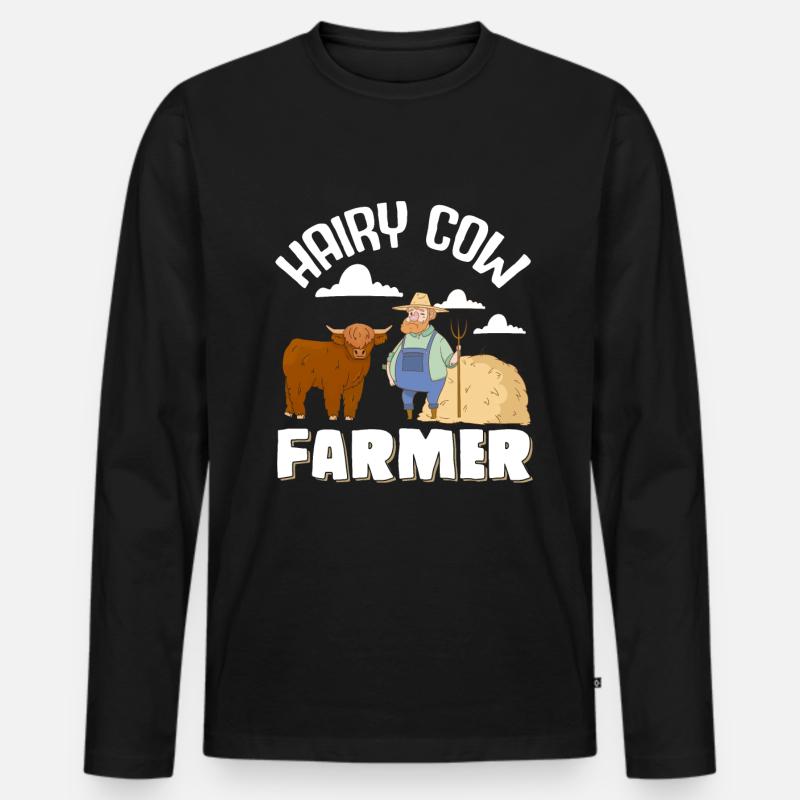 Scottish Highland Cattle Cow - Männer Premium Bio Langarmshirt - Schwarz