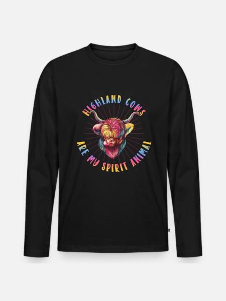 Scottish Highland Cattle Cow - Men's Premium Organic Long Sleeve Shirt - black
