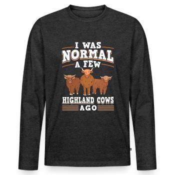 Vache bovine écossaise Highland - T-shirt manches longues Premium bio Homme - anthracite chiné - Devant - Nico (187cm)