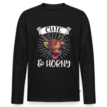 Vache bovine écossaise des Highlands - T-shirt manches longues Premium bio Homme - noir - Devant - Nico (187cm)