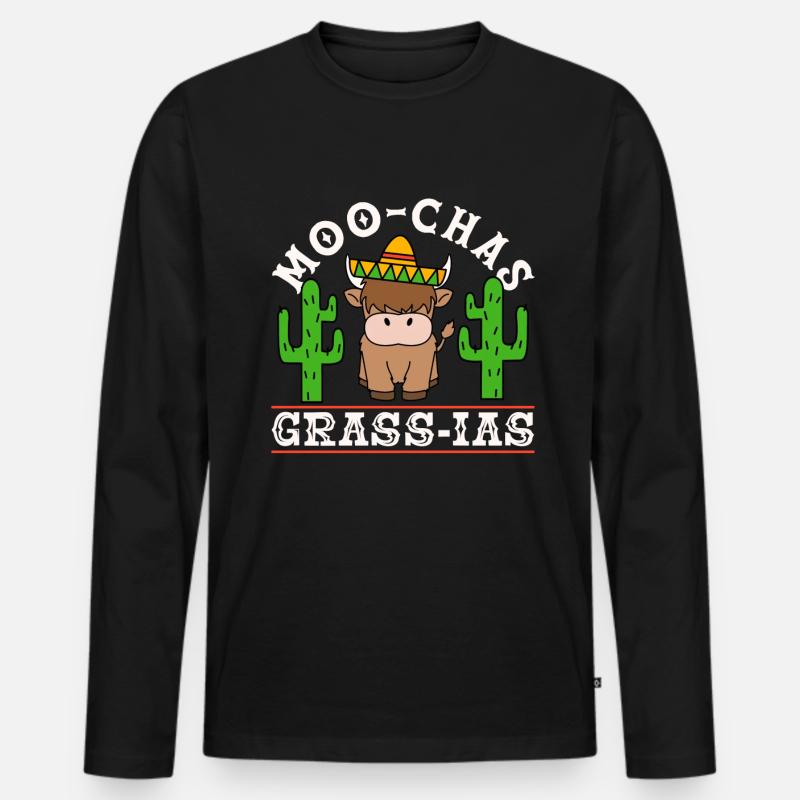 Scottish Highland Cattle Cow - Männer Premium Bio Langarmshirt - Schwarz