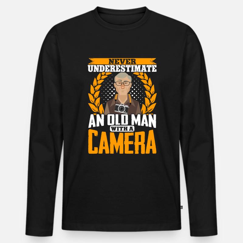 Photography Camera Lens Never - Männer Premium Bio Langarmshirt - Schwarz