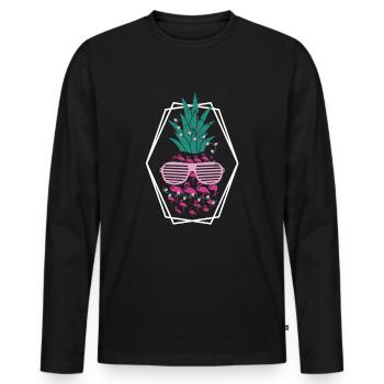 Ananas Été & Flamant Rose - T-shirt manches longues Premium bio Homme - noir - Devant - Nico (187cm)