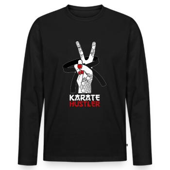 Karate Black Belt Gi Uniform - Männer Premium Bio Langarmshirt - Schwarz - Vorne - Nico (187cm)