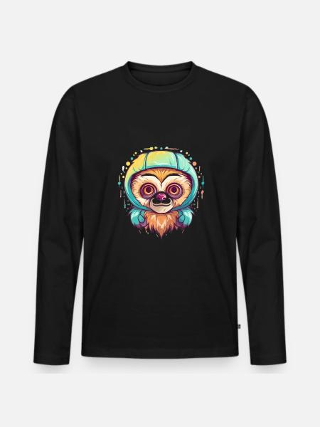 Söt Anime Stil Gibbon Kawaii - Ekologisk långärmad premium-T-shirt herr - svart