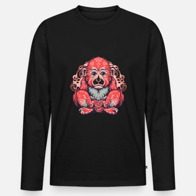 Süßer Anime -Stil Macaque Kawaii - Männer Premium Bio Langarmshirt - Schwarz