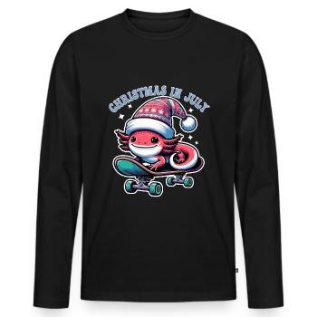 Art Christmas in July Axolotl on Skateboard - Men's Premium Organic Long Sleeve Shirt - black - Front - Nico (187cm)
