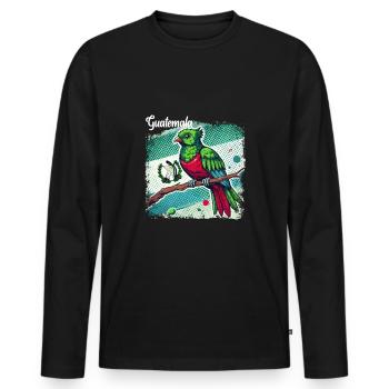 Tropische Wildtierkunst Farbenfroher Quetzal Vogel - Männer Premium Bio Langarmshirt - Schwarz - Vorne - Nico (187cm)