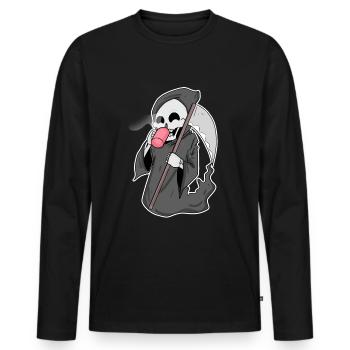 Faucheuse sinistre au café - T-shirt manches longues Premium bio Homme - noir - Devant - Nico (187cm)