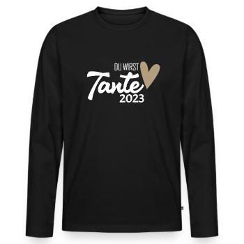 Tante 2023 - Werdende Tante - Tante werden - Männer Premium Bio Langarmshirt - Schwarz - Vorne - Nico (187cm)