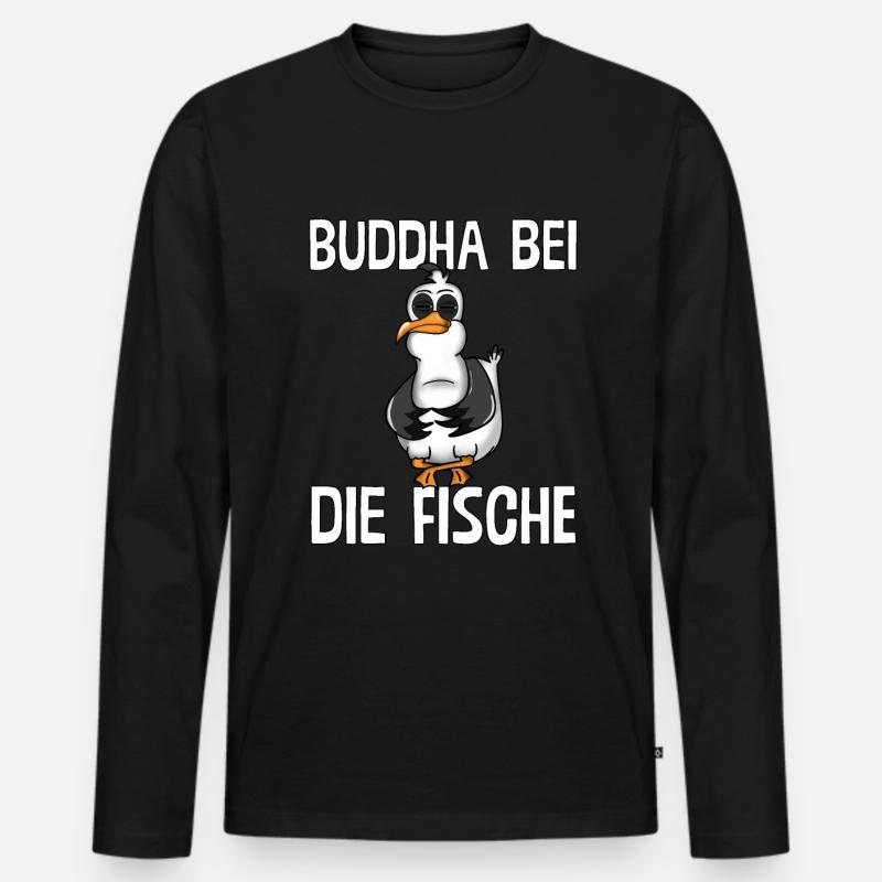 PLATTDEUTSCHER SPRUCH MIT MÖWE - Männer Premium Bio Langarmshirt - Schwarz
