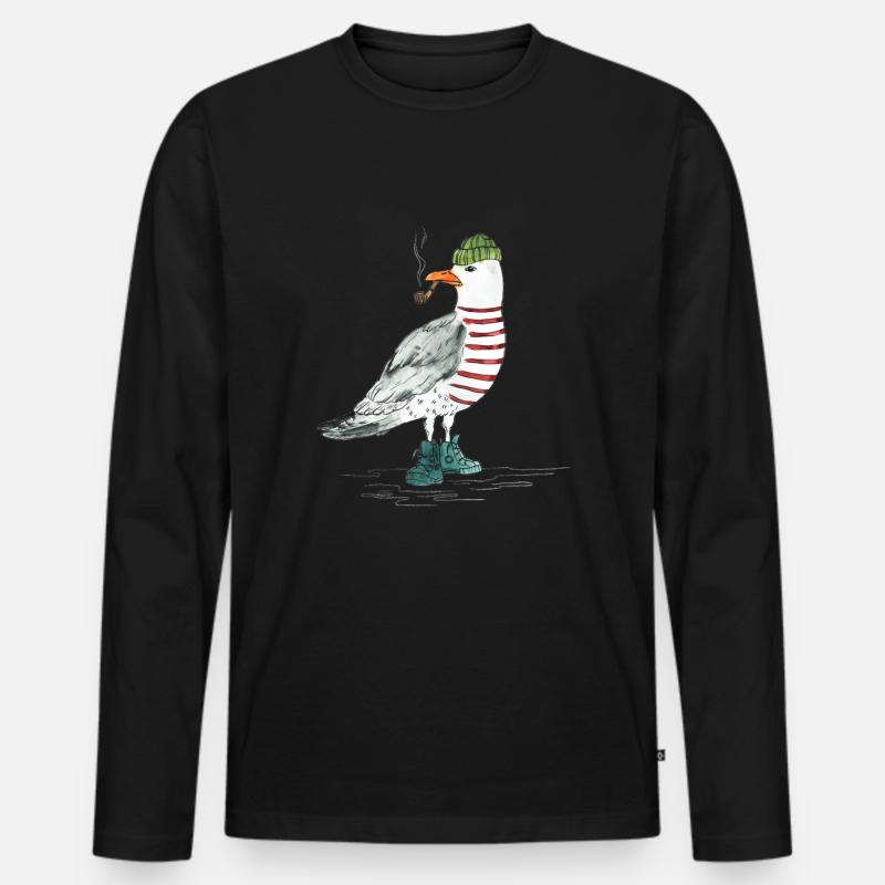 PLATTDEUTSCHER SPRUCH MIT MÖWE - Männer Premium Bio Langarmshirt - Schwarz