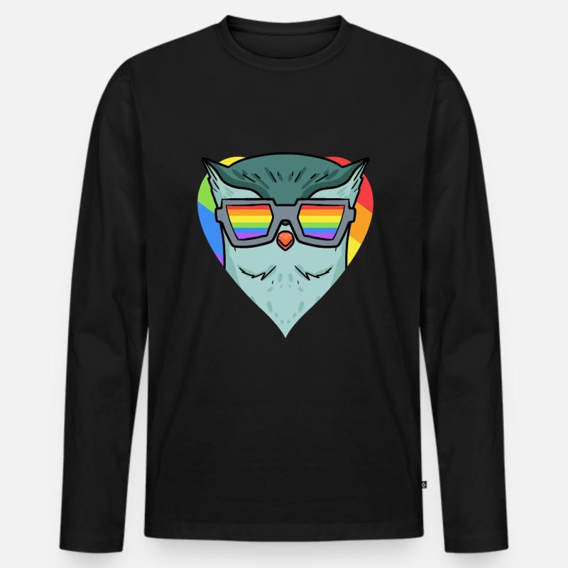 LGBT Tier Eule Regenbogen - Männer Premium Bio Langarmshirt - Schwarz